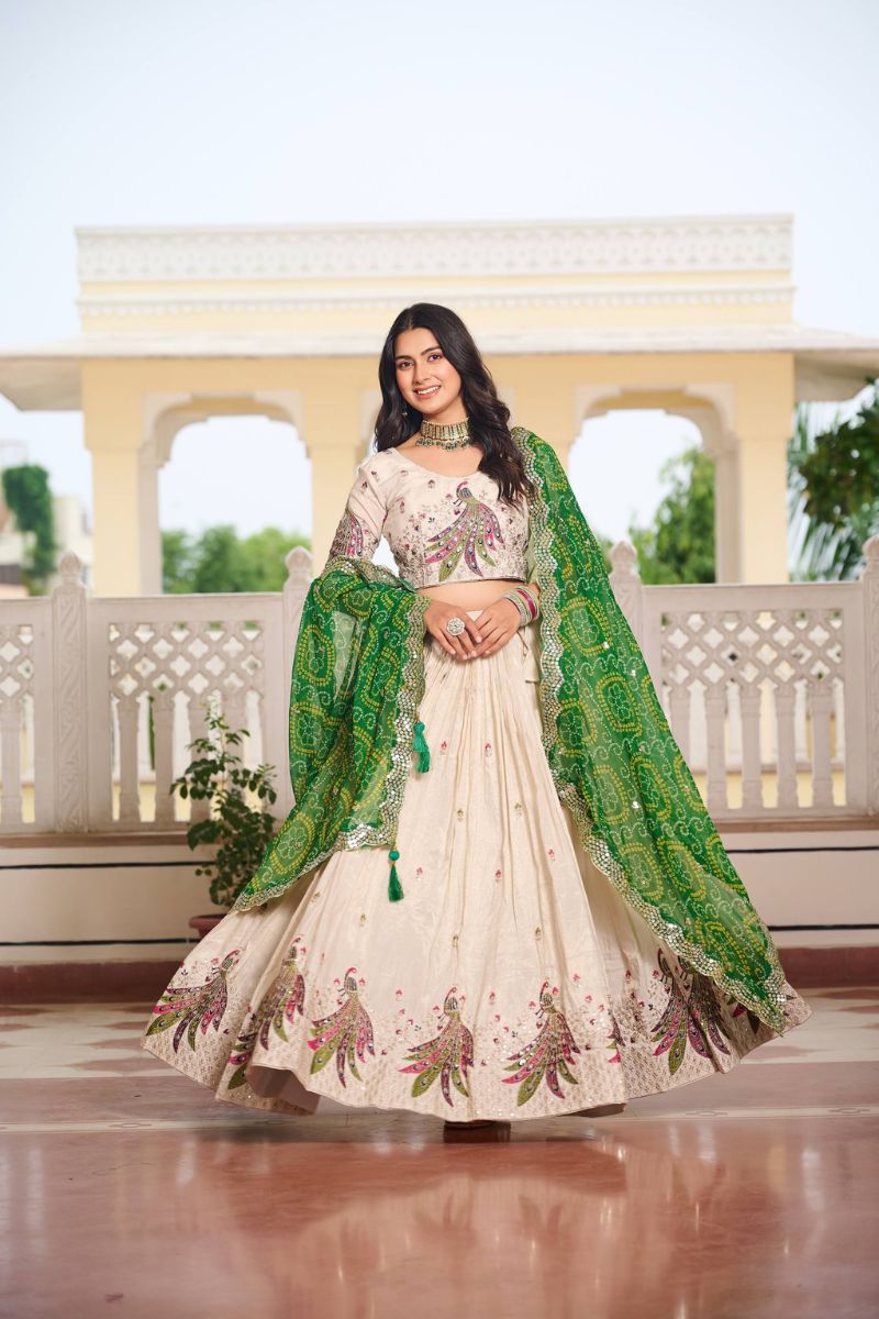 Purple Navratri Special Tissue Silk Lehenga Choli Set Bandhej Dupatta