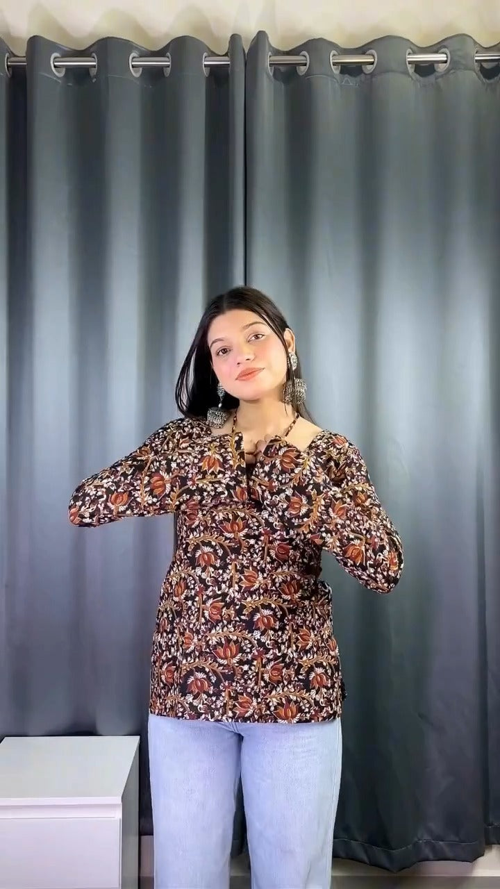 Casual & Ethnic Wear Floral Print Poly Cotton Short Kurti For Women's