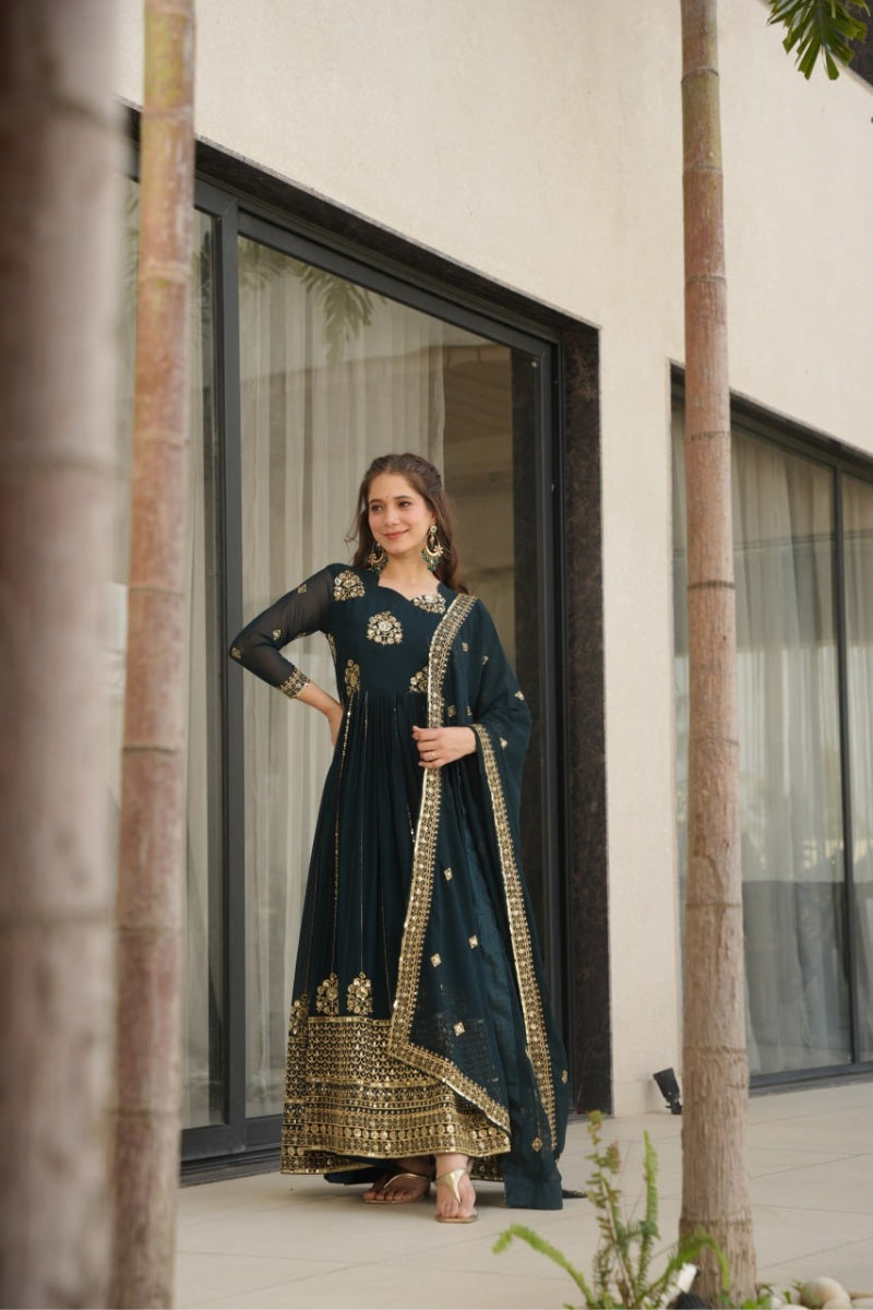 Purple  Faux Blooming Gown with Sequin Embroidery Dupatta