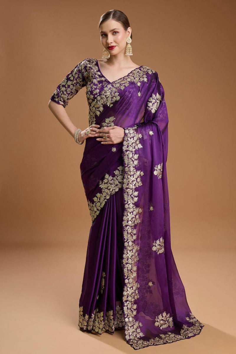 Sequins, Jari Dori & Thread Work  Cutwork Border  Wedding & Party Wear Comes with Unstitched Blouse