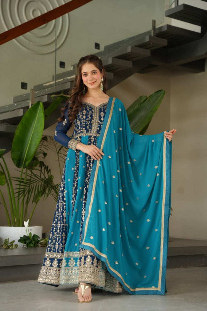 Purple Sequin Embroidered Faux Blooming Gown with Dupatta