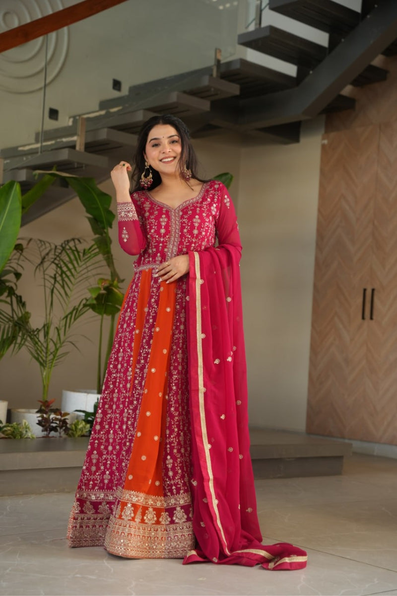 Purple Sequin Embroidered Faux Blooming Gown with Dupatta