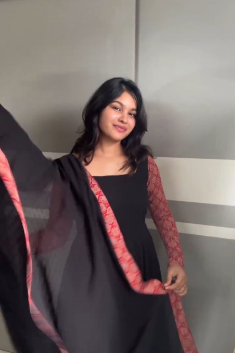 Georgette Anarkali Gown Set with Pants & Dupatta