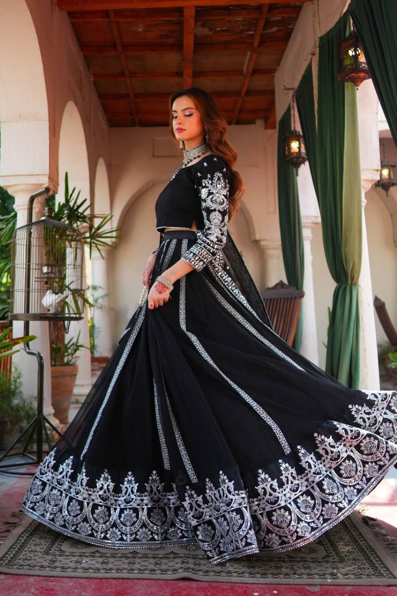 Faux Georgette Handwork Top with Real Diamond Detailing  4.5 Meter Flair Pant & Dupatta Set  Premium Party & Festive Wear for Women