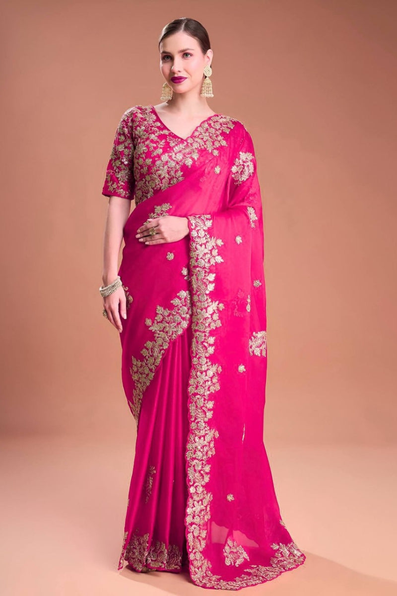 Sequins, Jari Dori & Thread Work  Cutwork Border  Wedding & Party Wear Comes with Unstitched Blouse