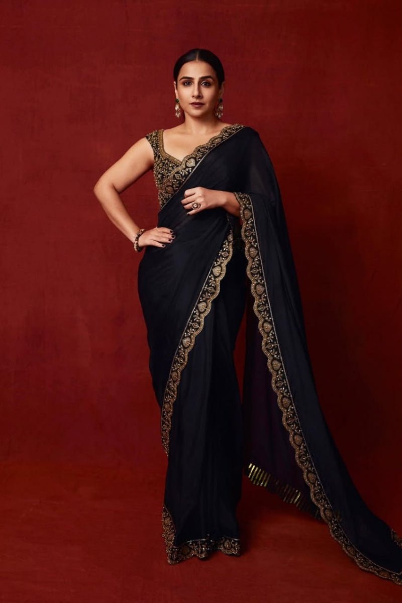 Heavy Chinon Silk Saree with Thread & Sequence Work Designer Saree with Full-Work Mono Thai Silk Blouse  Wedding & Party Wear