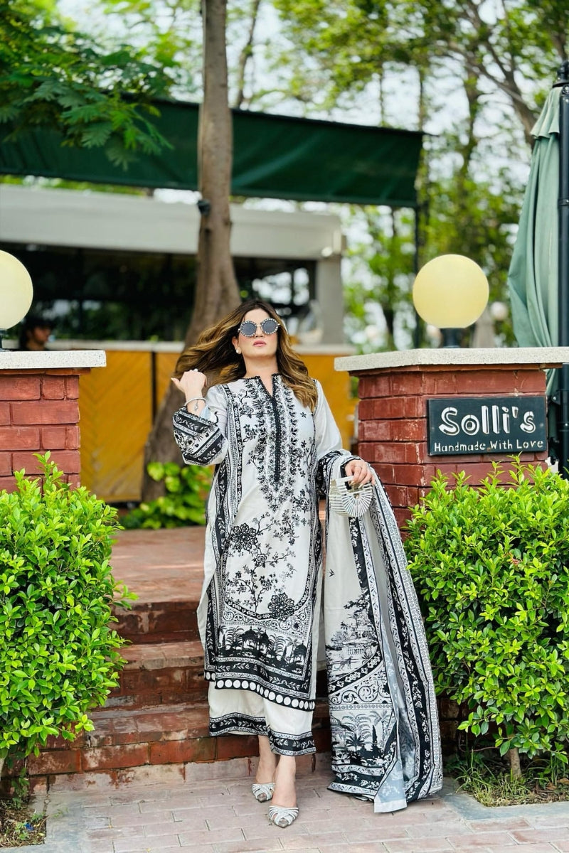 Black Malai Satin Digital Print Kurta Set With dupatta