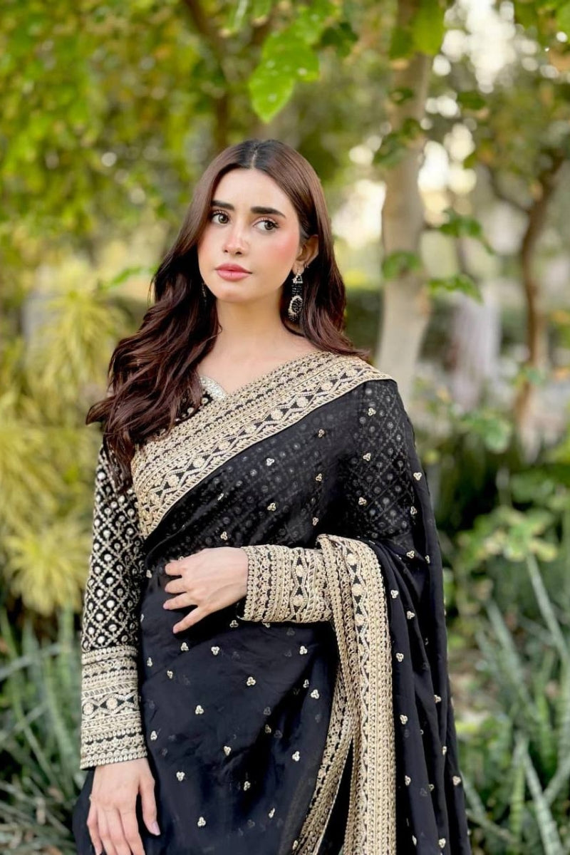 Tibby Silk Designer Saree for Women Sequins & Thread Embroidery  Party, Wedding & Festive Wear Unstitched Blouse