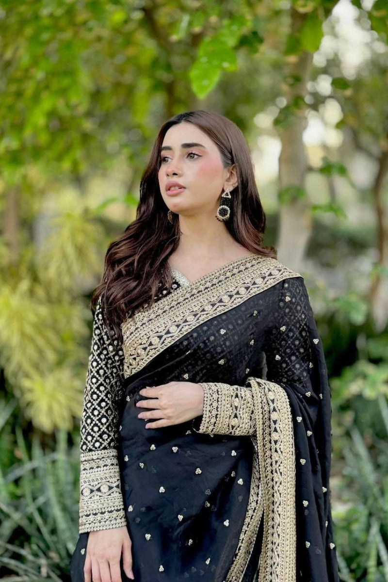 Tibby Silk Designer Saree for Women Sequins & Thread Embroidery  Party, Wedding & Festive Wear Unstitched Blouse