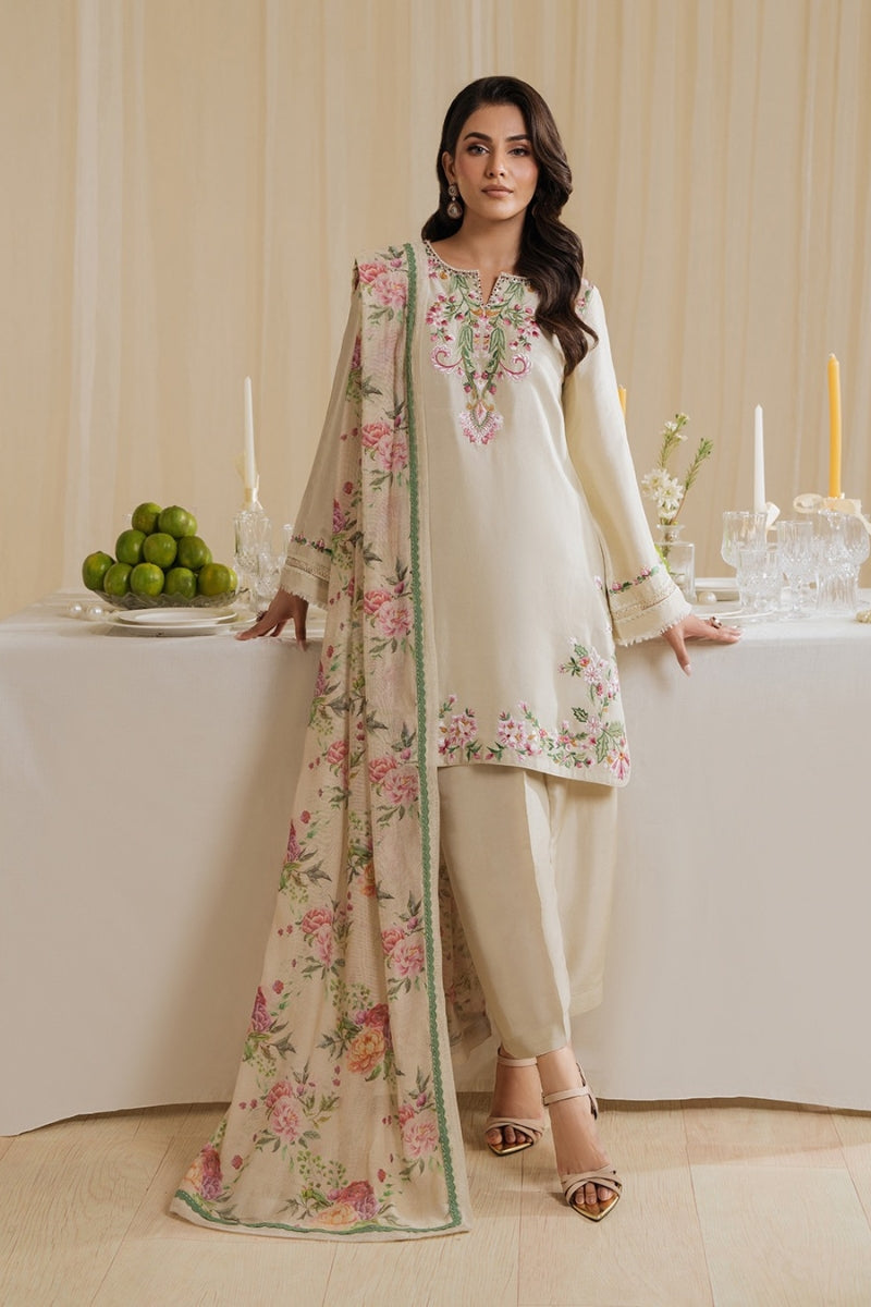 Off White Elegant Embroidered Kurta Plazo Set