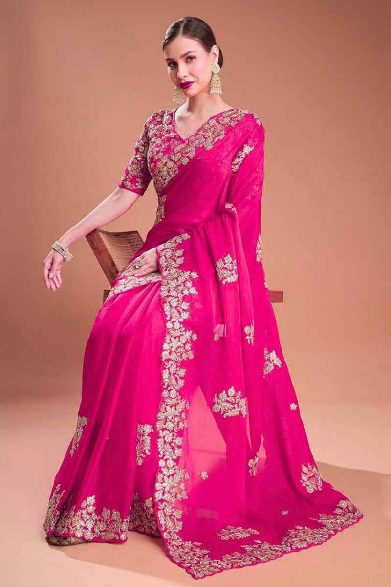 Sequins, Jari Dori & Thread Work  Cutwork Border  Wedding & Party Wear Comes with Unstitched Blouse