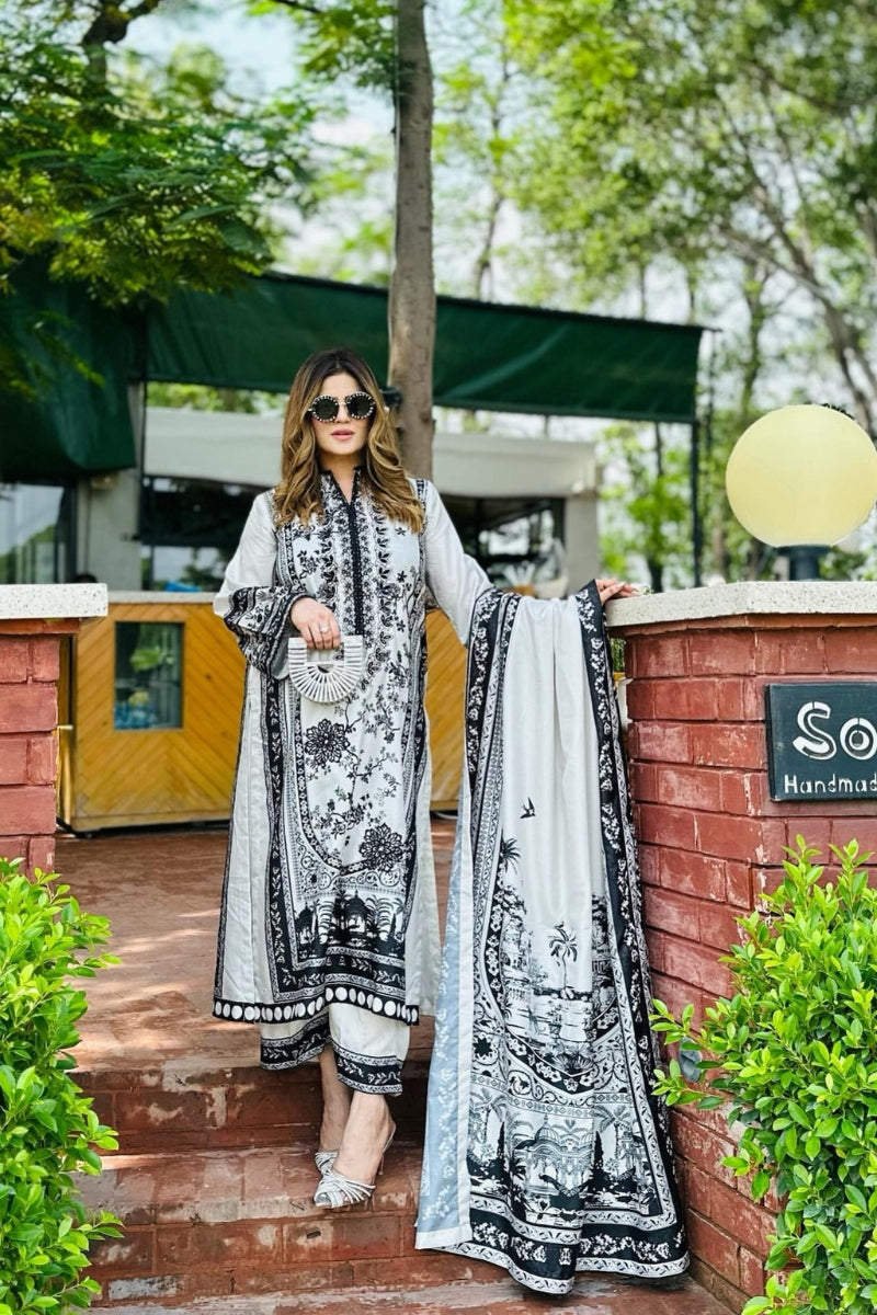 Black Malai Satin Digital Print Kurta Set With dupatta