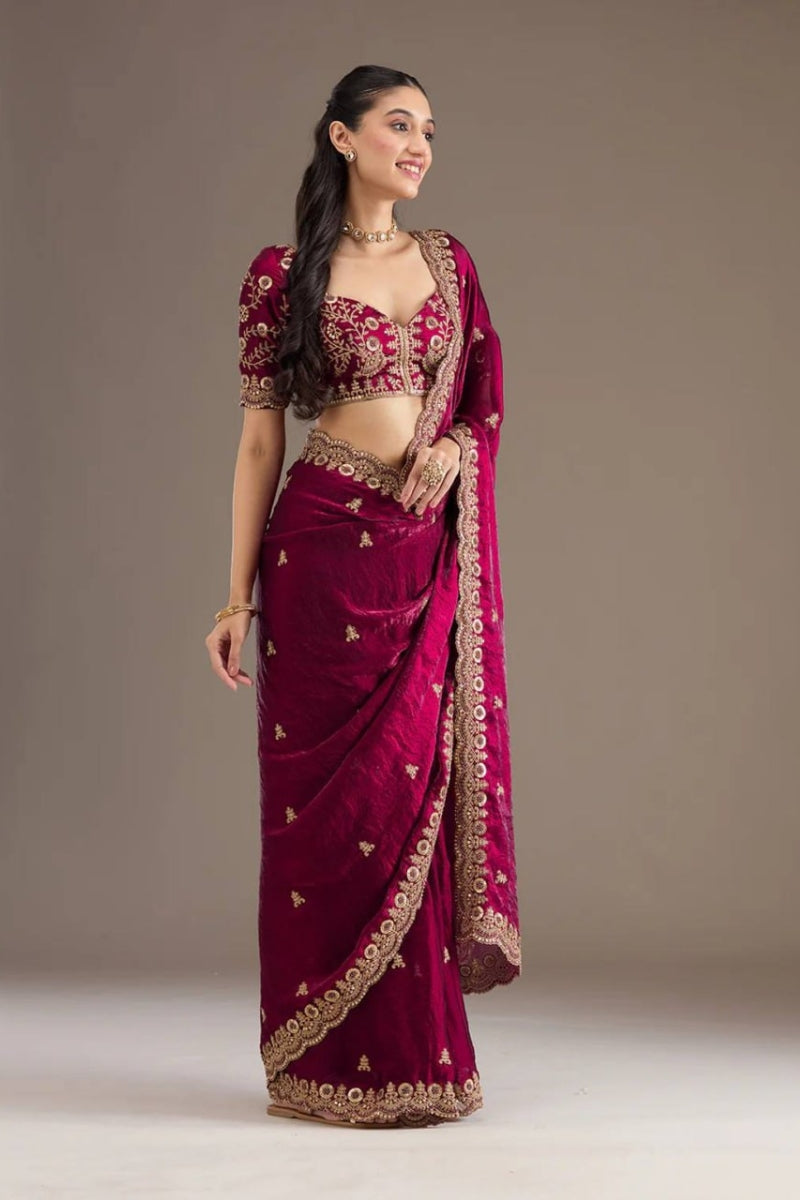 Heavy Satin Silk Bridal Saree  Fancy Dori, Zari & Sequins Work Wedding & Party Wear Saree with Unstitched Blouse