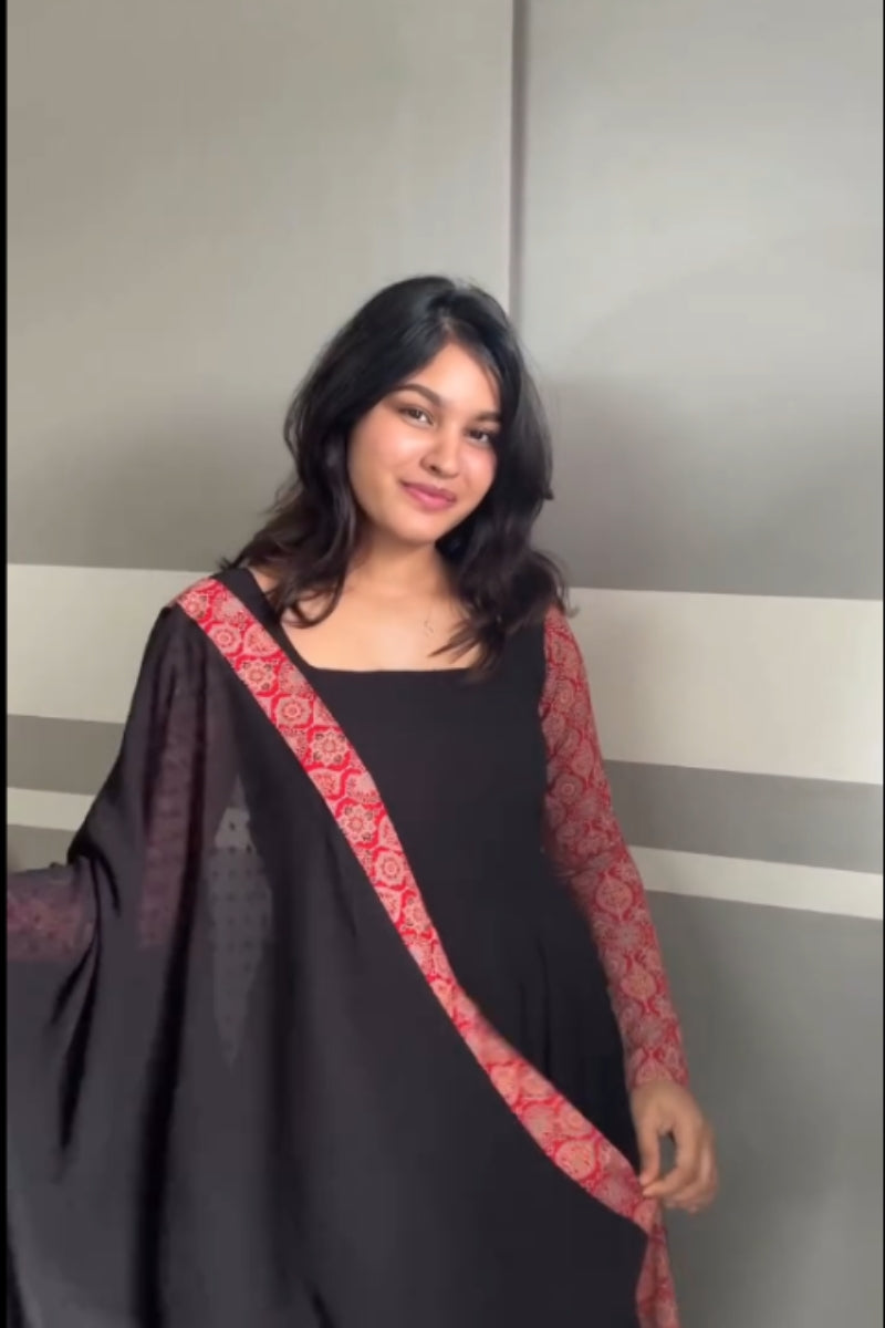 Georgette Anarkali Gown Set with Pants & Dupatta