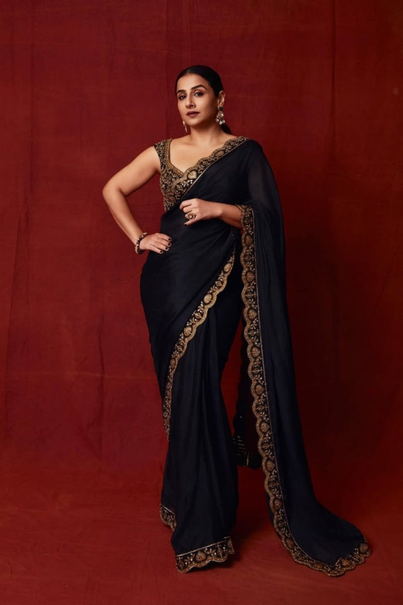 Heavy Chinon Silk Saree with Thread & Sequence Work Designer Saree with Full-Work Mono Thai Silk Blouse  Wedding & Party Wear