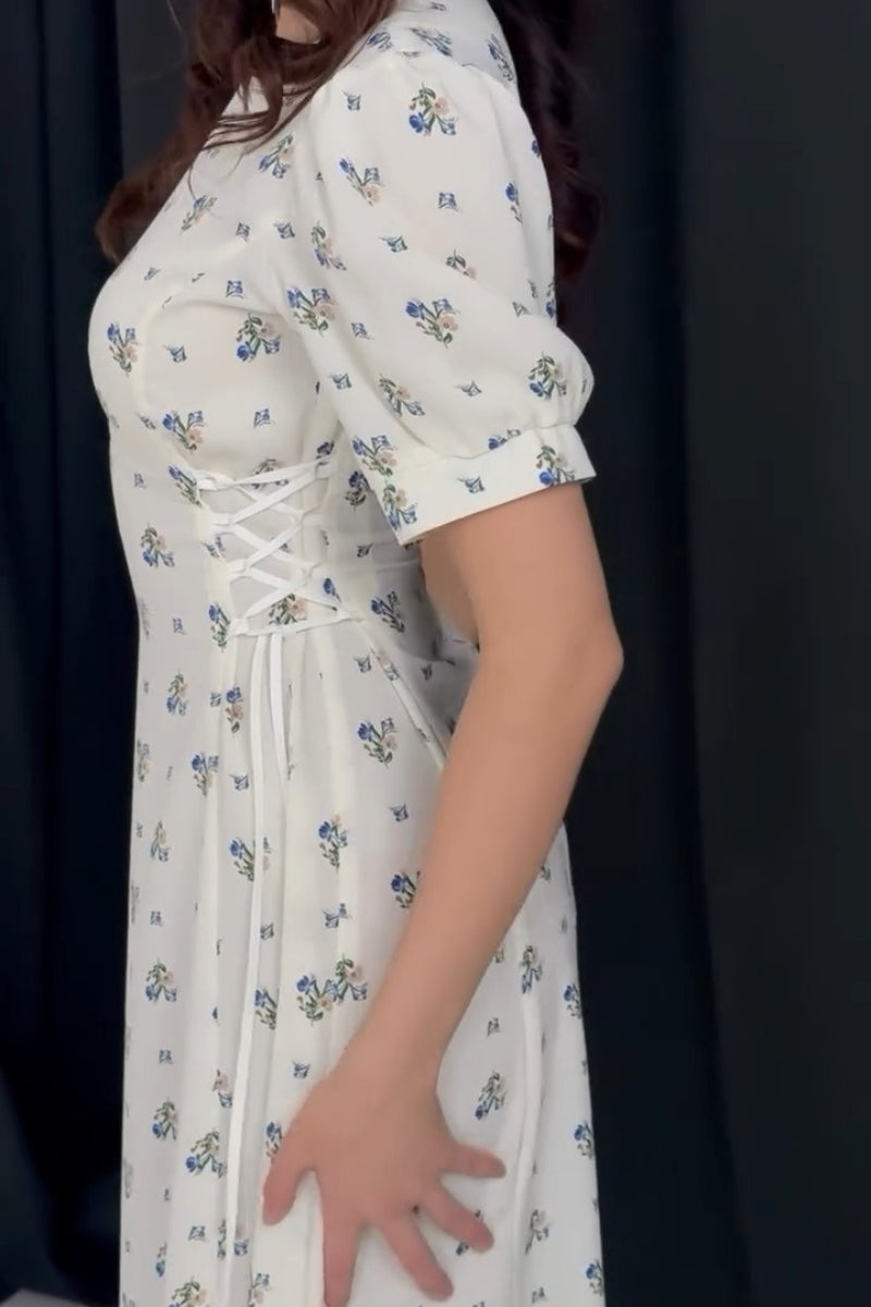 Chic White Floral Midi Dress  Perfect for Casual & Brunch Wear
