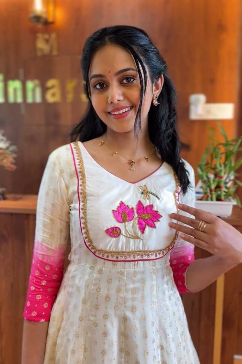 Pure Jacquard Silk Gown for Women  Handwork Detailing  3 Meter Flair  Fully Stitched Party Wear Long Gown