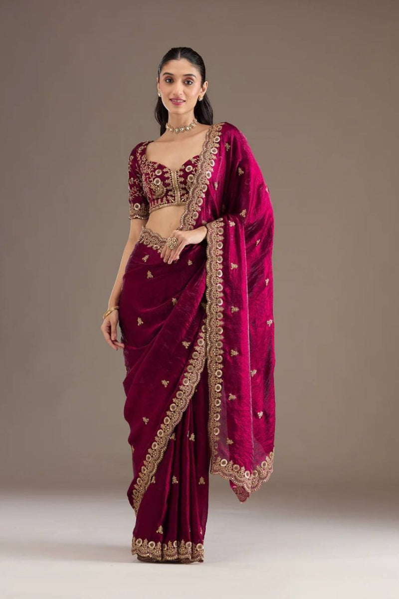 Heavy Satin Silk Bridal Saree  Fancy Dori, Zari & Sequins Work Wedding & Party Wear Saree with Unstitched Blouse