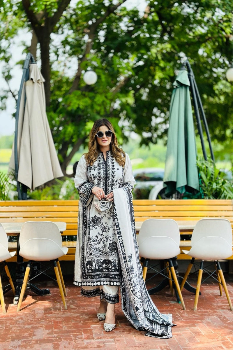Black Malai Satin Digital Print Kurta Set With dupatta