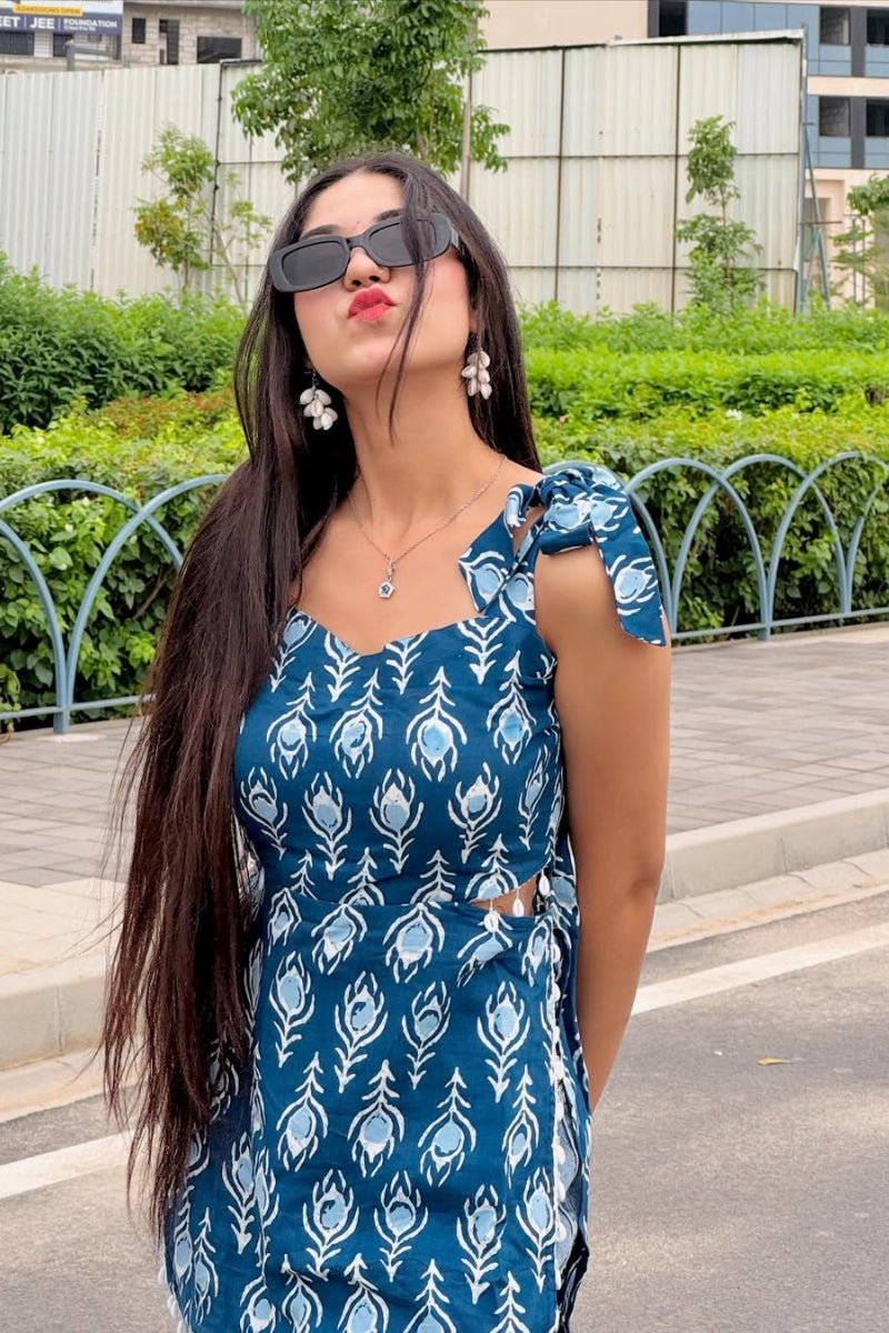 Trendy Blue Printed Cotton Short Kurti for Women