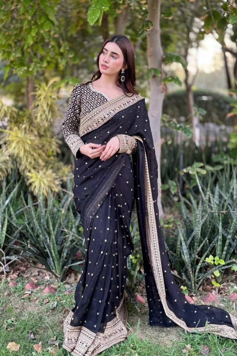 Tibby Silk Designer Saree for Women Sequins & Thread Embroidery  Party, Wedding & Festive Wear Unstitched Blouse