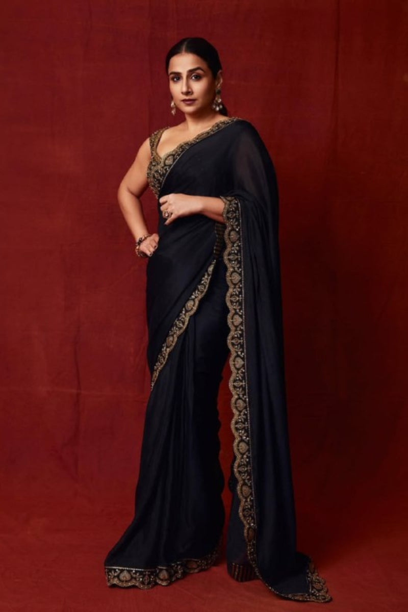 Heavy Chinon Silk Saree with Thread & Sequence Work Designer Saree with Full-Work Mono Thai Silk Blouse  Wedding & Party Wear