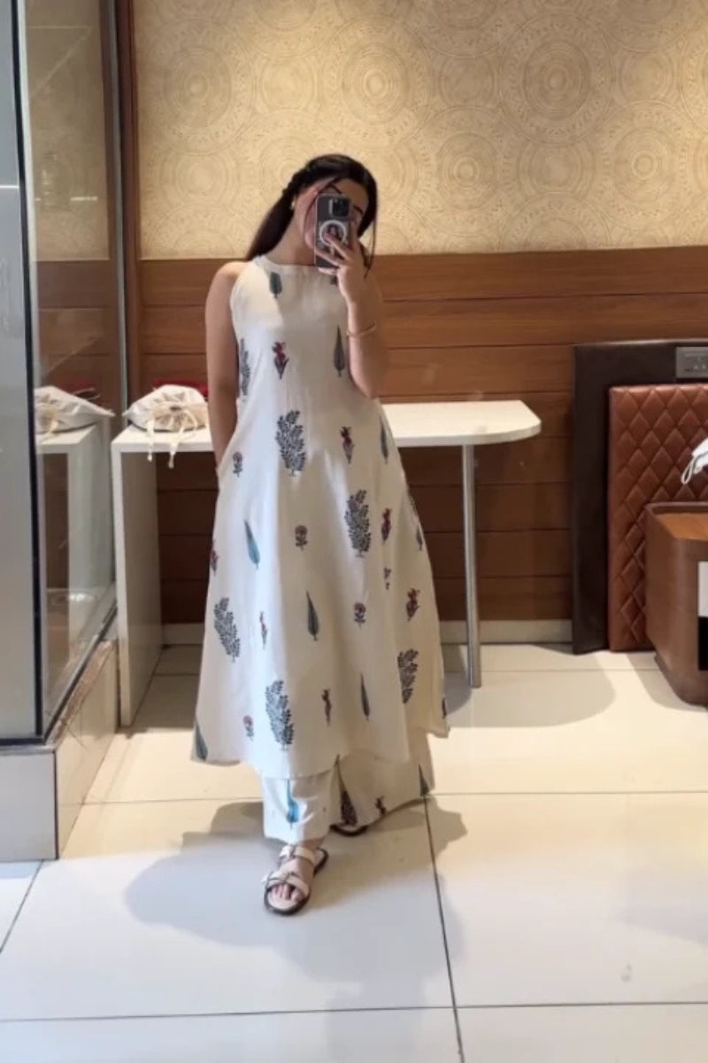 Handcrafted Block Print Kurti with Palazzo Set  Ethnic Elegance