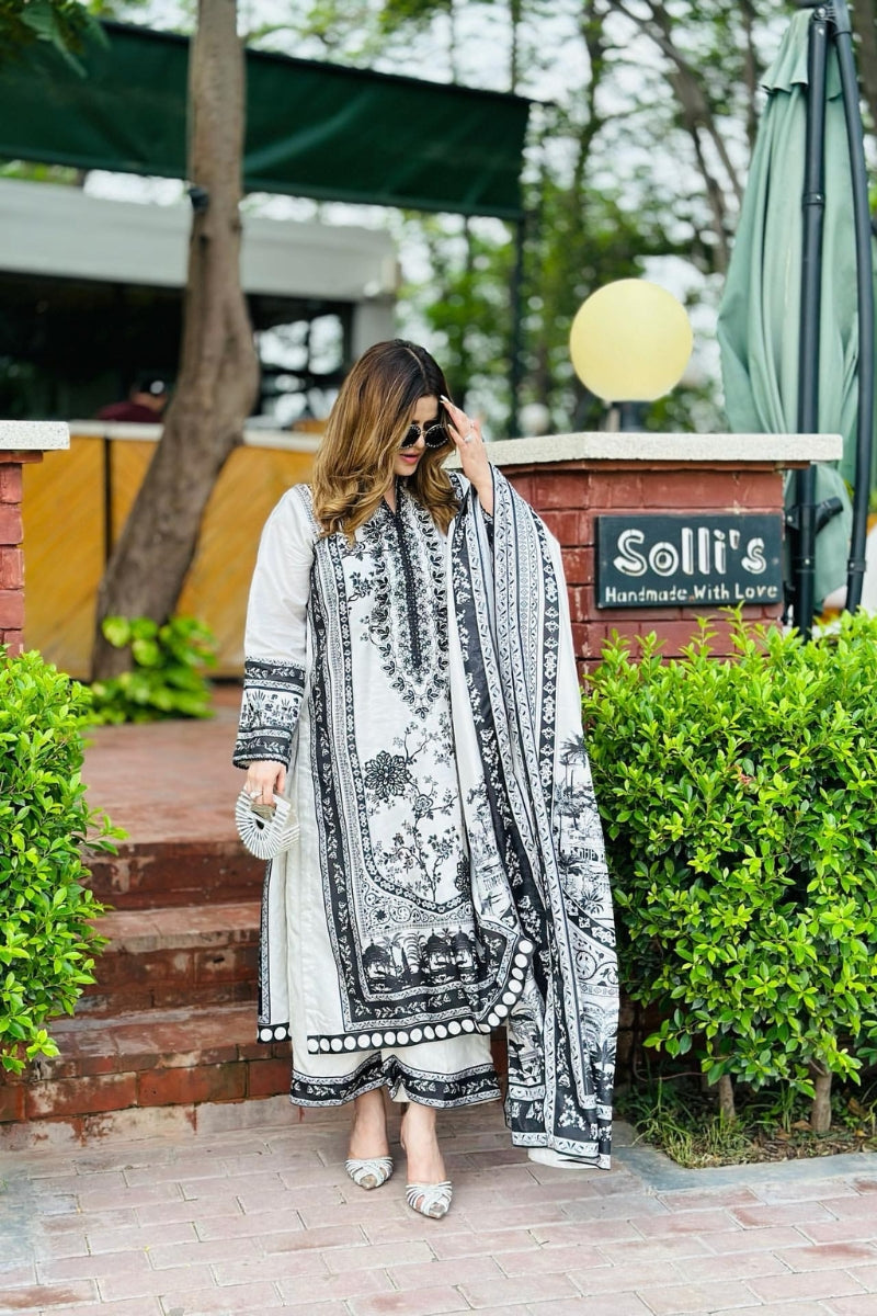 Black Malai Satin Digital Print Kurta Set With dupatta