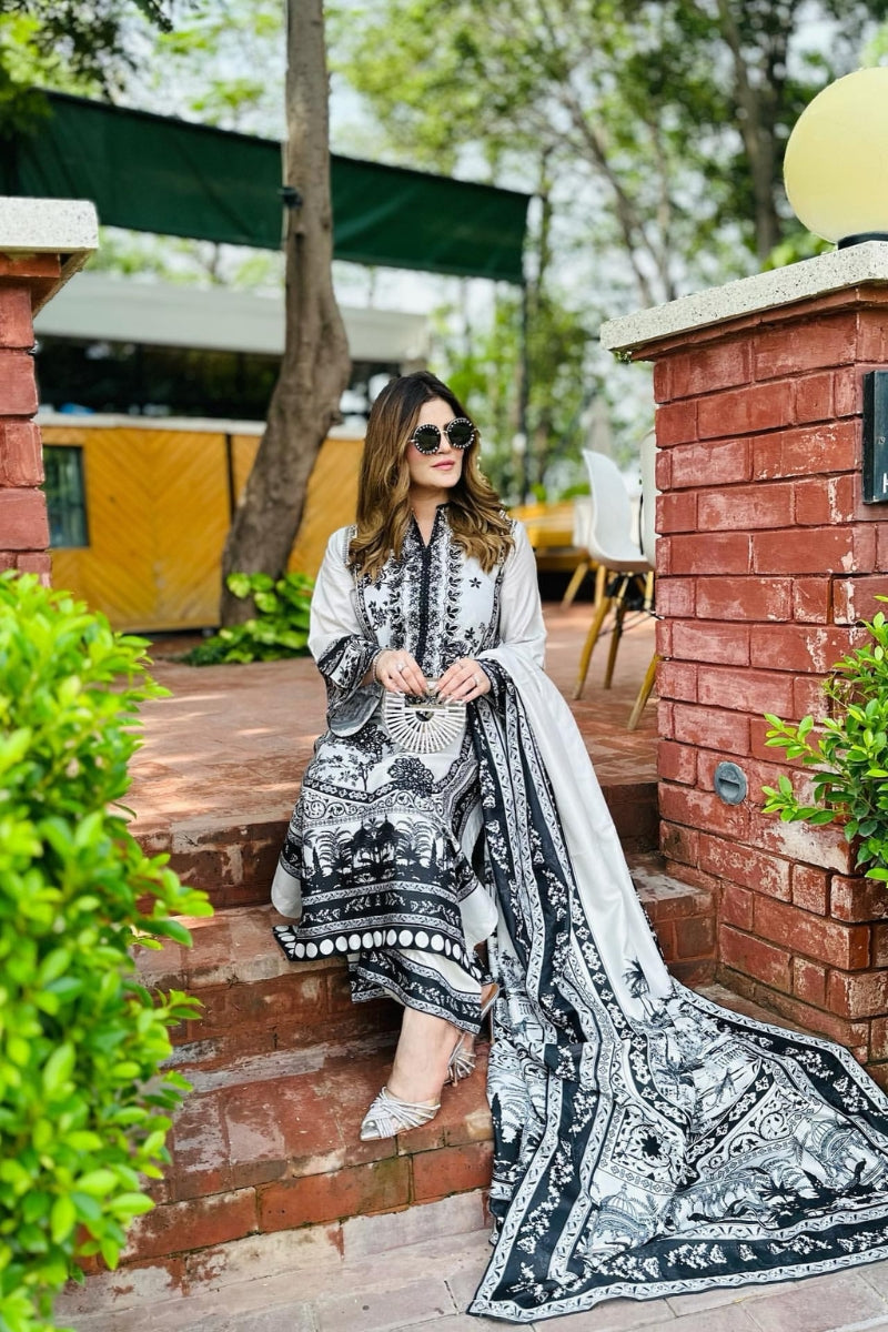 Black Malai Satin Digital Print Kurta Set With dupatta