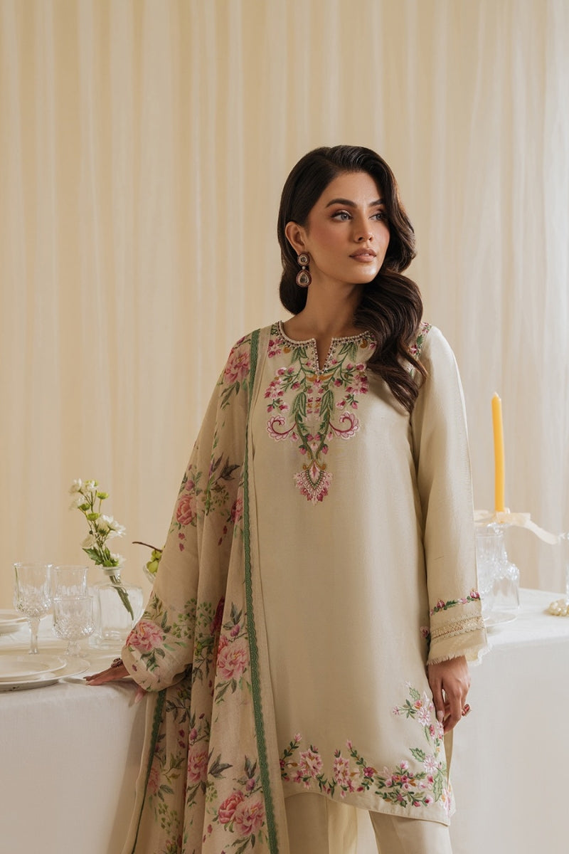 Off White Elegant Embroidered Kurta Plazo Set