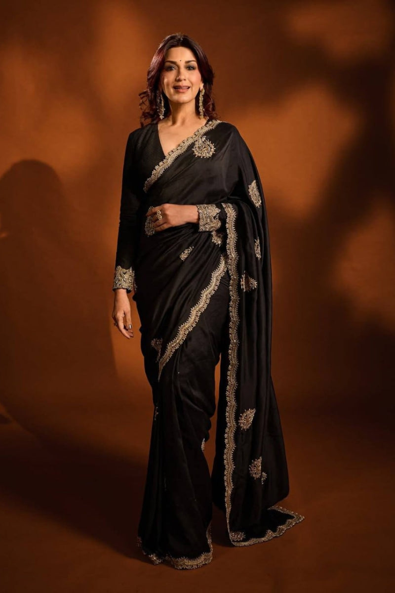 Rangoli Crush Silk Saree with Jari Thread & Sequins Embroidery  Elegant Cutwork Border Premium Unstitched Blouse Wedding & Party Wear