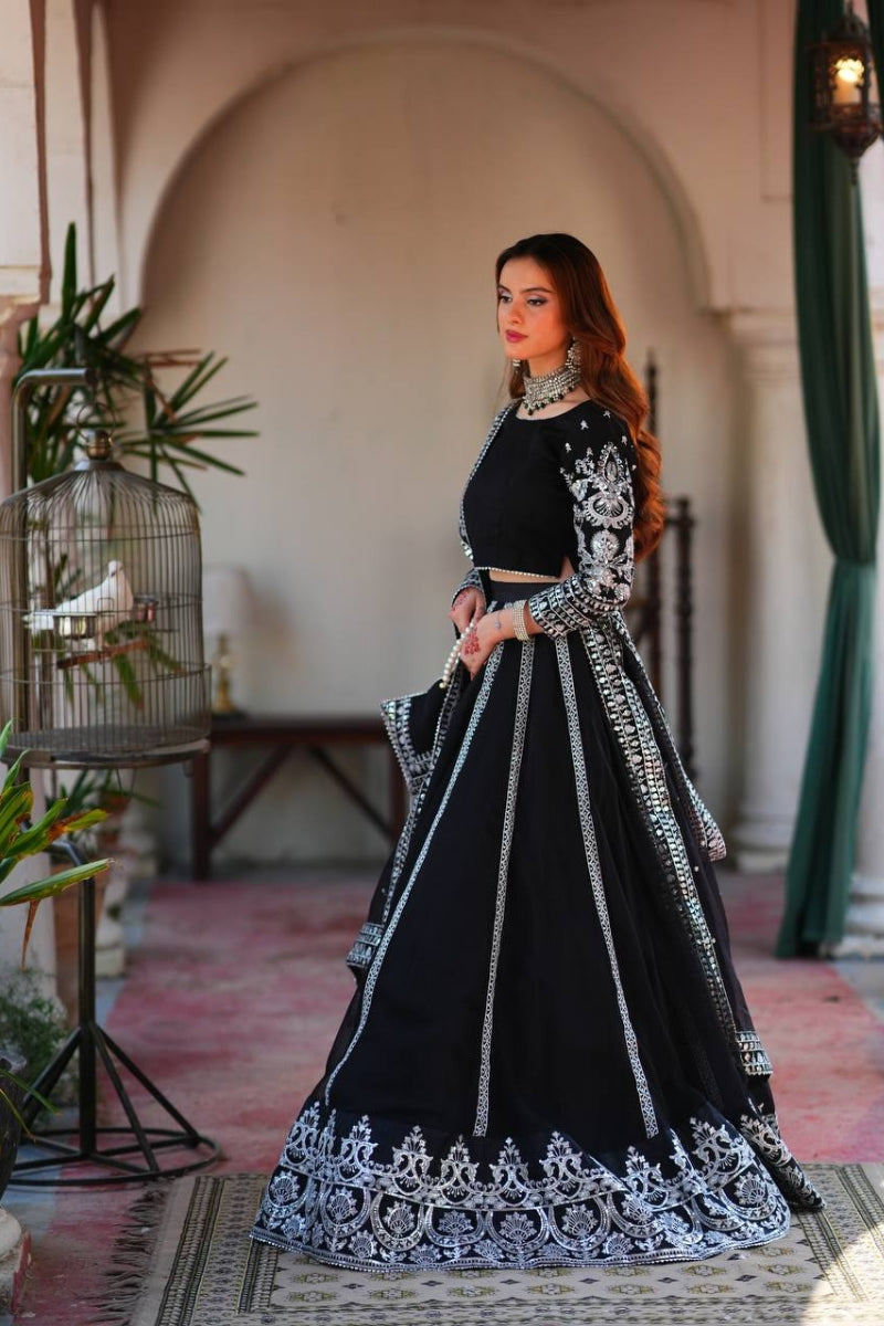 Faux Georgette Handwork Top with Real Diamond Detailing  4.5 Meter Flair Pant & Dupatta Set  Premium Party & Festive Wear for Women