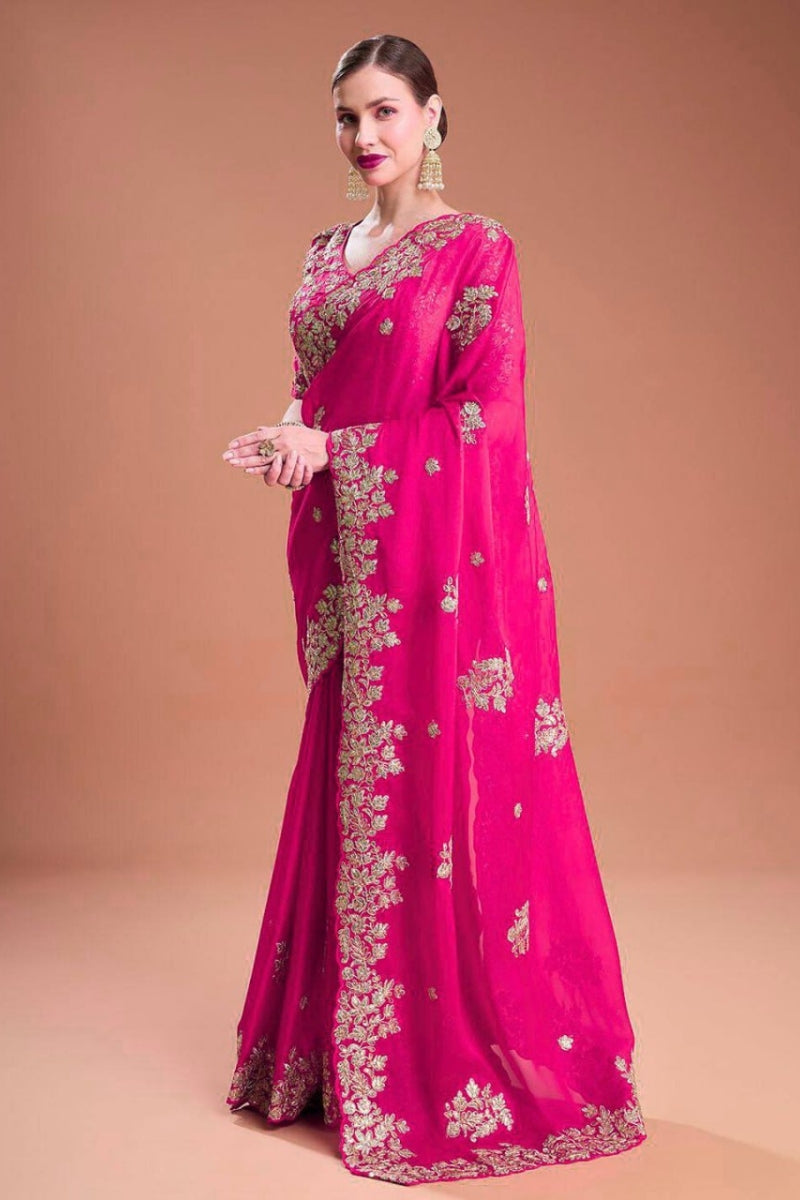 Sequins, Jari Dori & Thread Work  Cutwork Border  Wedding & Party Wear Comes with Unstitched Blouse