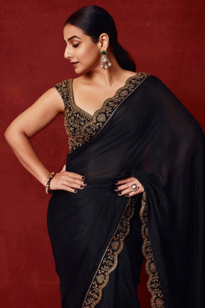 Heavy Chinon Silk Saree with Thread & Sequence Work Designer Saree with Full-Work Mono Thai Silk Blouse  Wedding & Party Wear