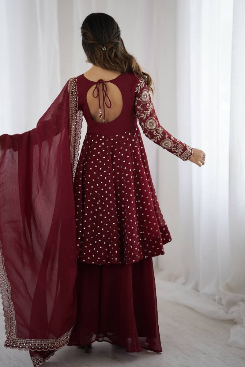 Chic Crunchy Silk Sharara Set with Sequin Embroidery