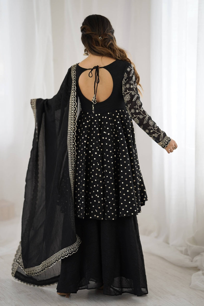 Chic Crunchy Silk Sharara Set with Sequin Embroidery