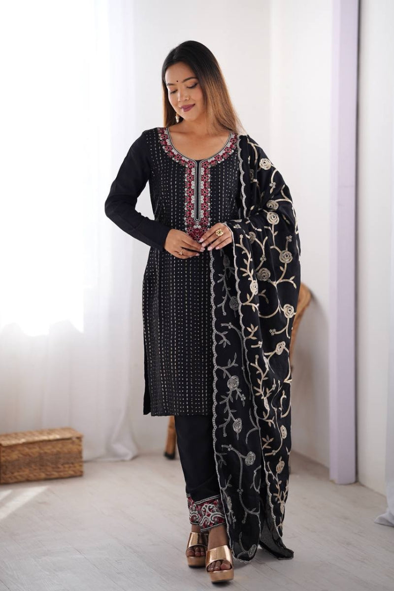Chinon Silk Embroidered Kurta Set with Dupatta