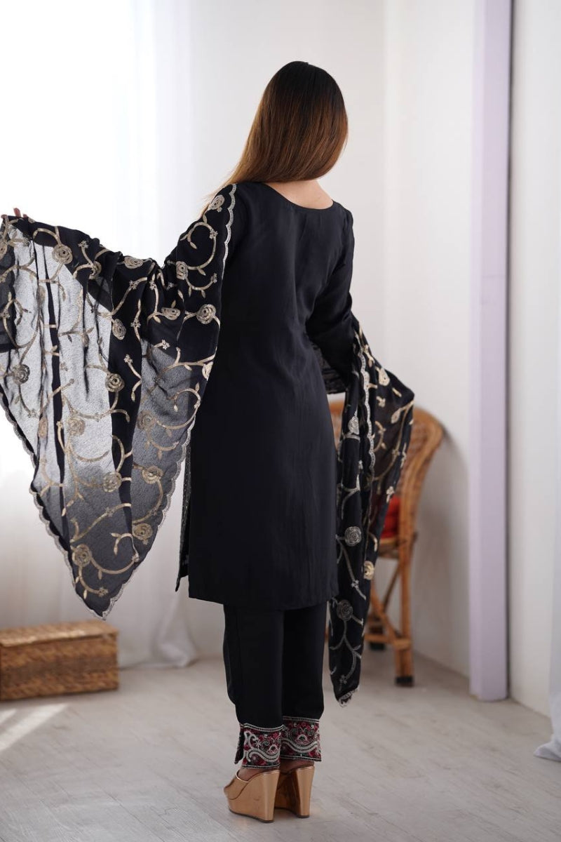 Chinon Silk Embroidered Kurta Set with Dupatta