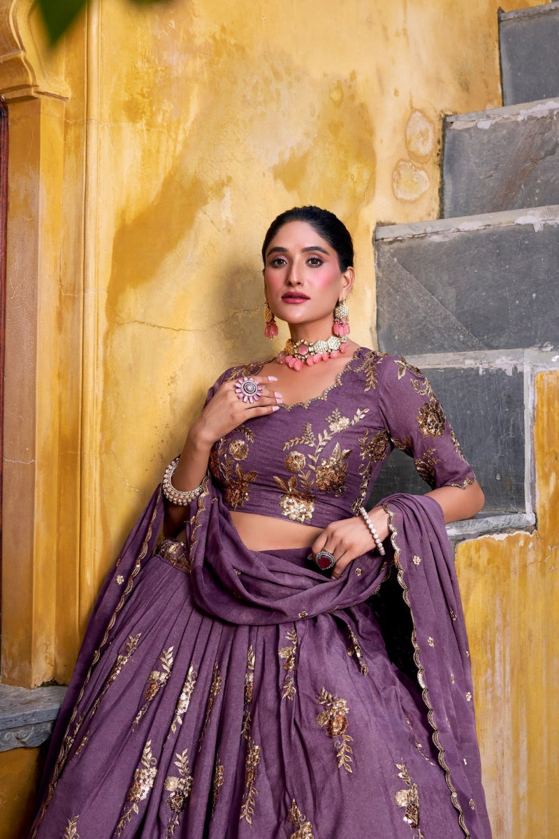 Chocolate Crush Lehenga Set with Sequins & Thread Embroidery