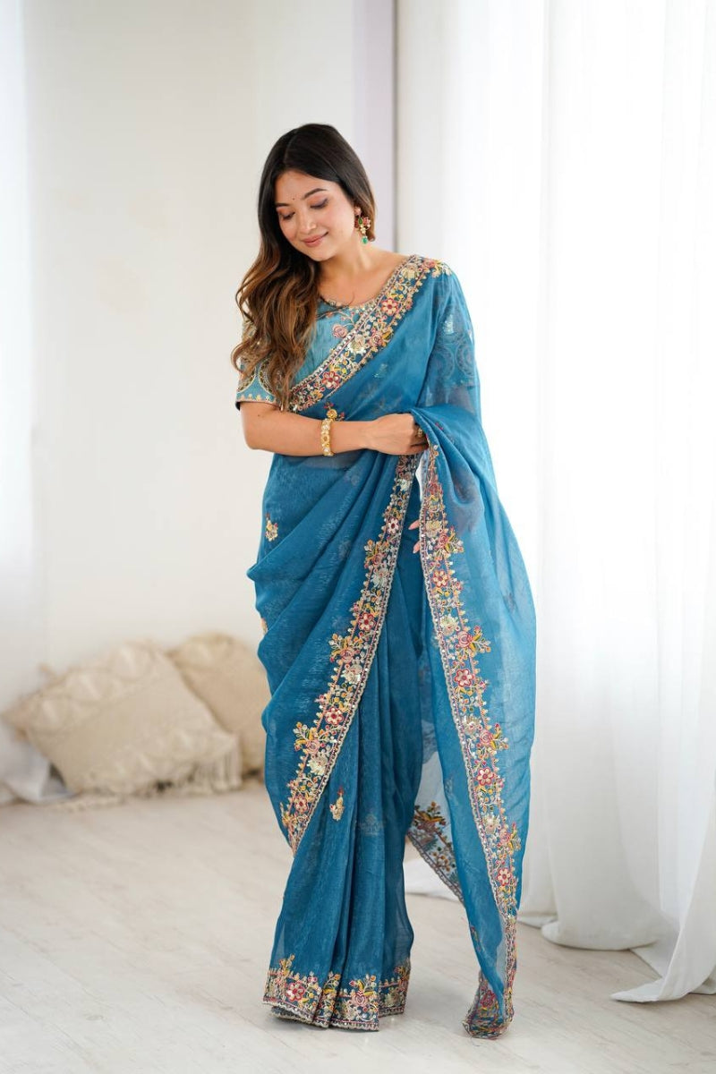 Crunchy Silk Saree with Rich Embroidery and Sequin Work