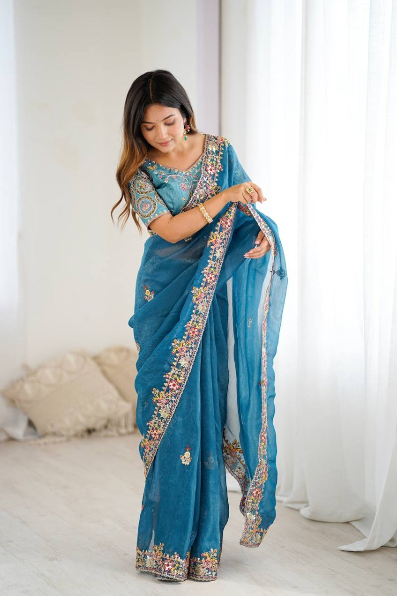 Crunchy Silk Saree with Rich Embroidery and Sequin Work