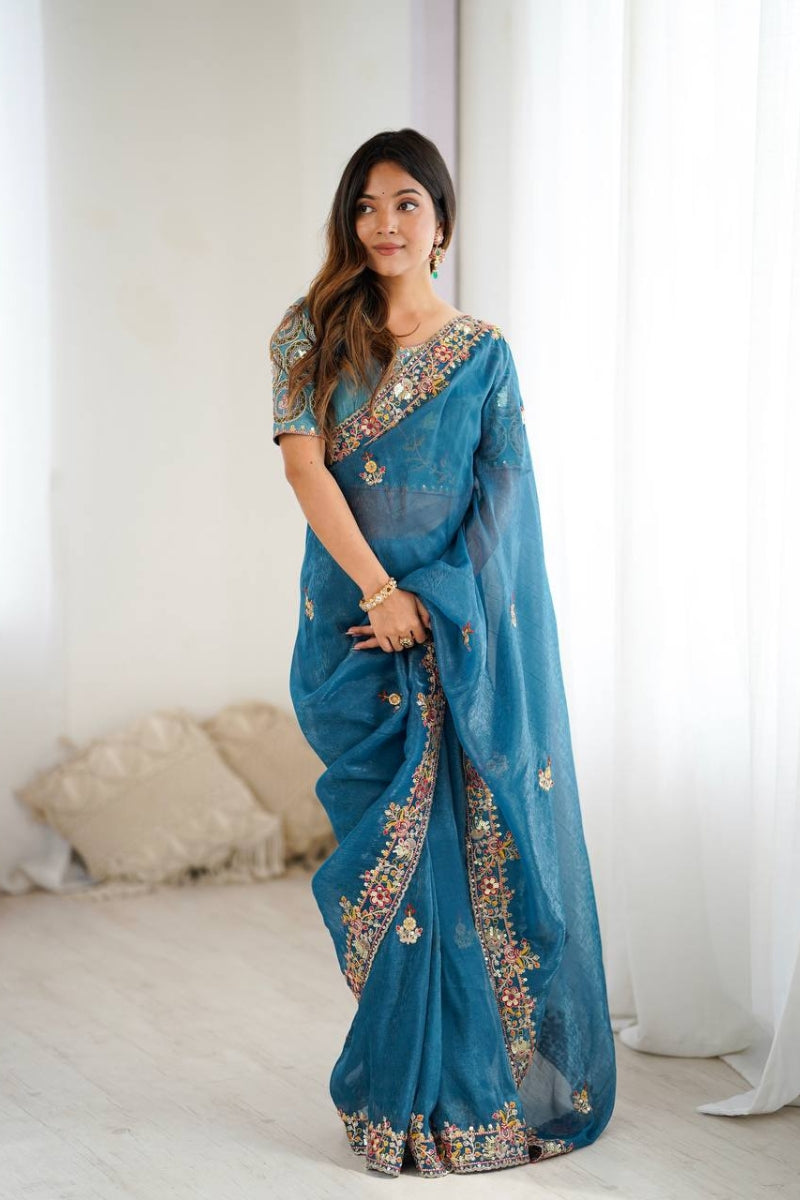 Crunchy Silk Saree with Rich Embroidery and Sequin Work