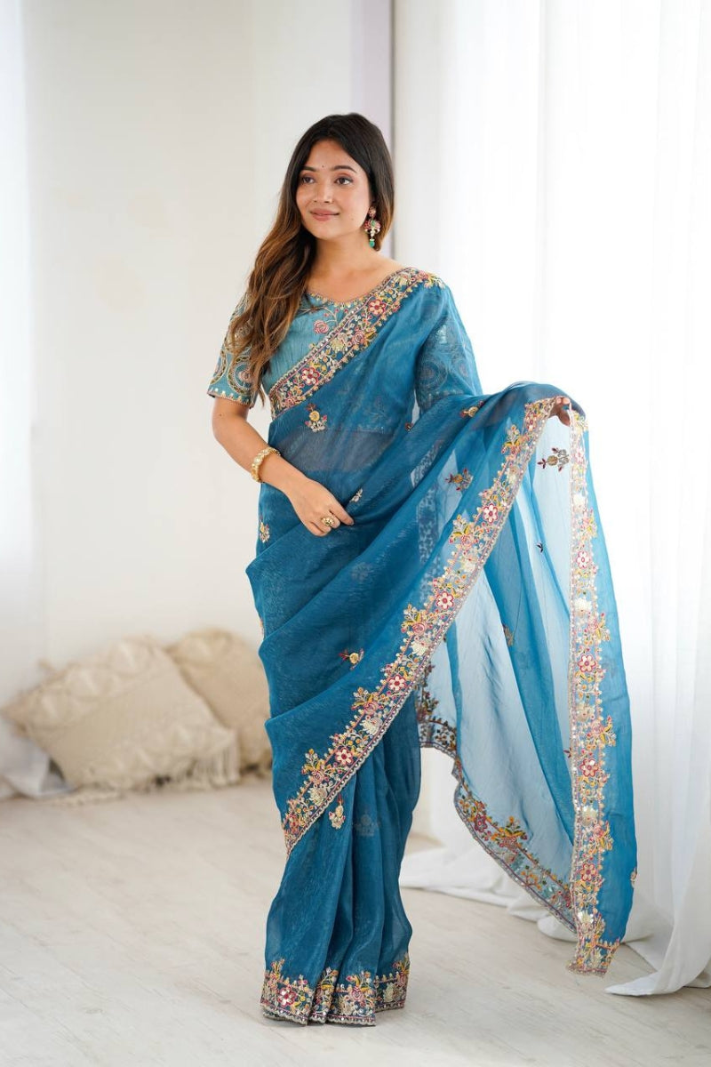 Crunchy Silk Saree with Rich Embroidery and Sequin Work