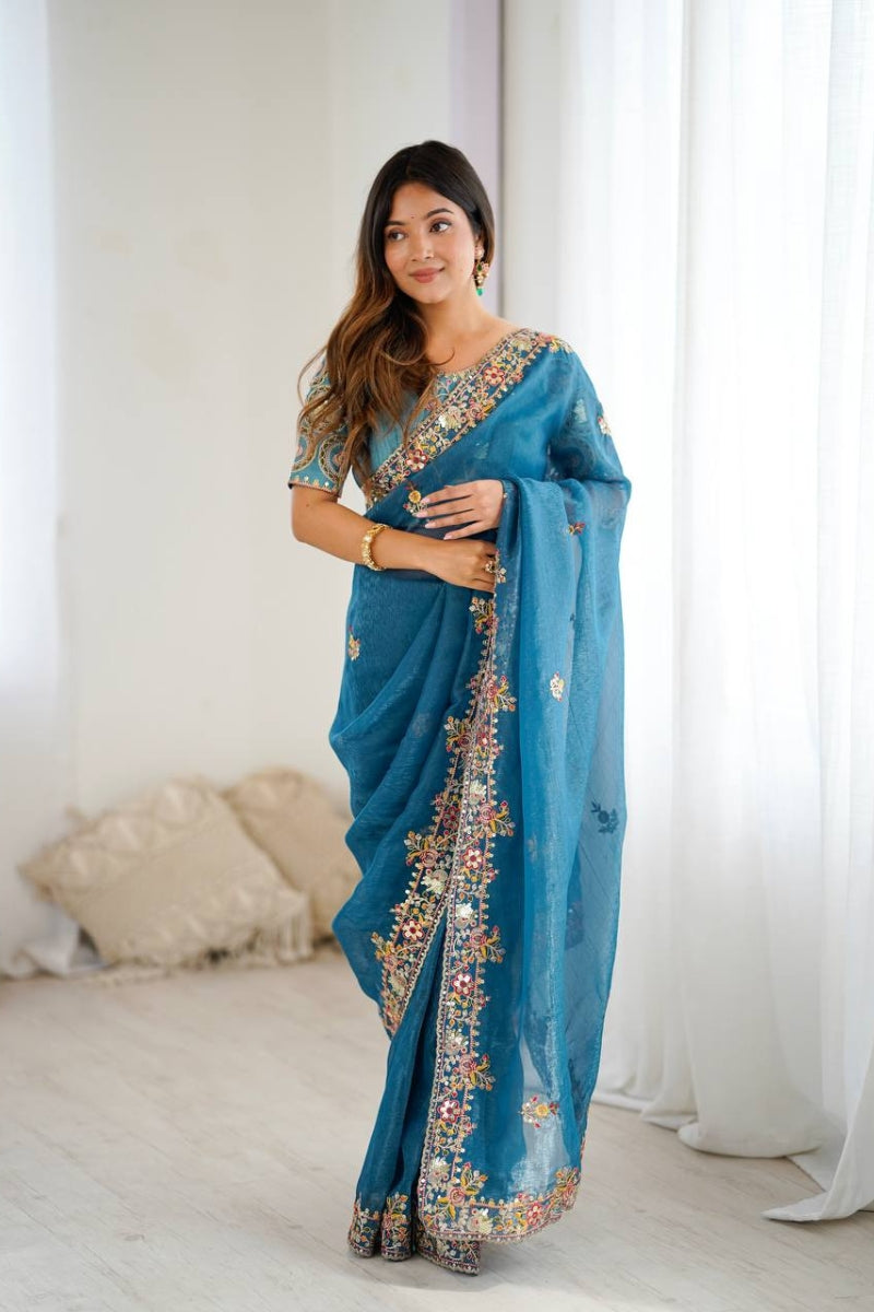 Crunchy Silk Saree with Rich Embroidery and Sequin Work