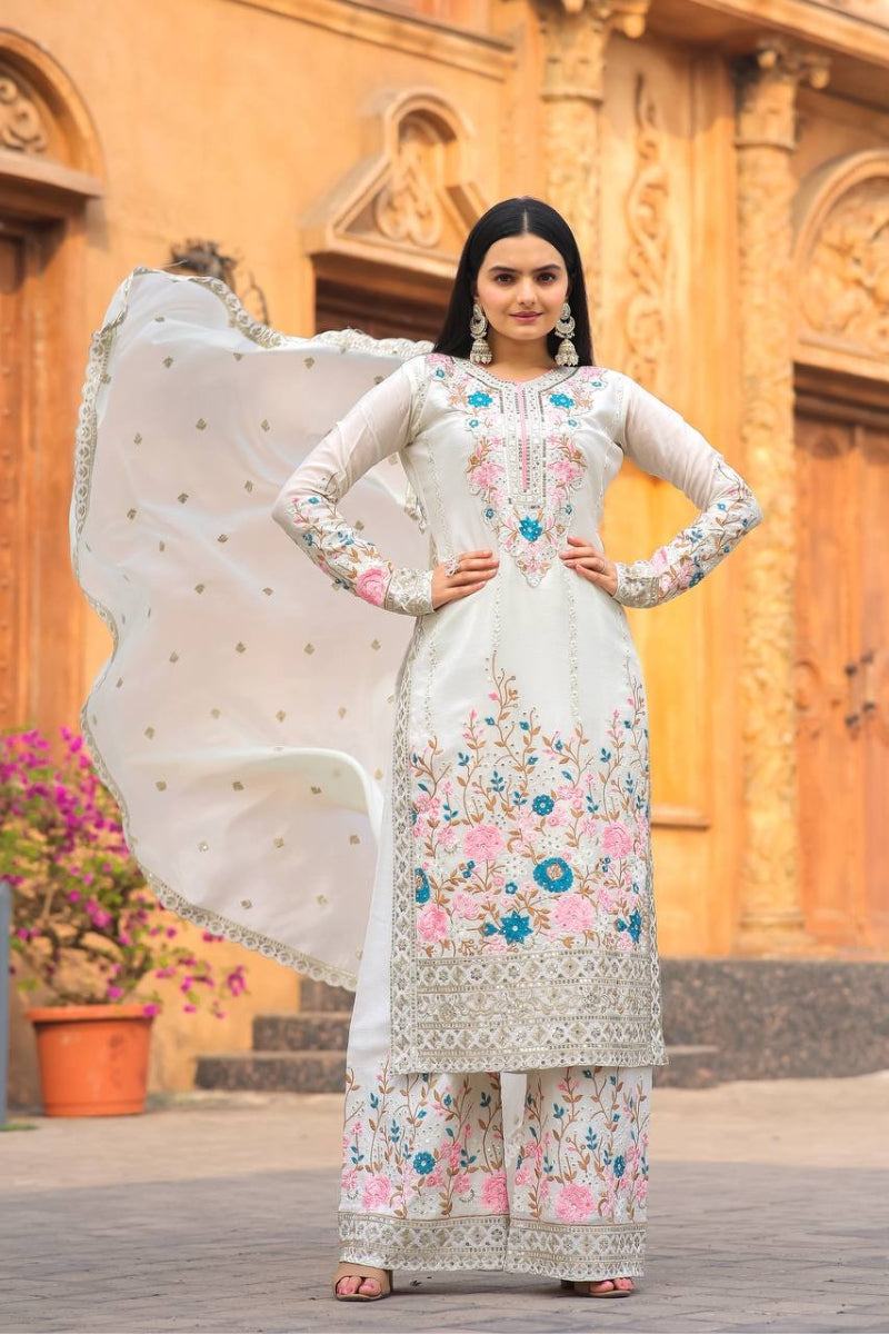 Designer Sharara Kurta Dupatta Set Heavy Chinon Silk