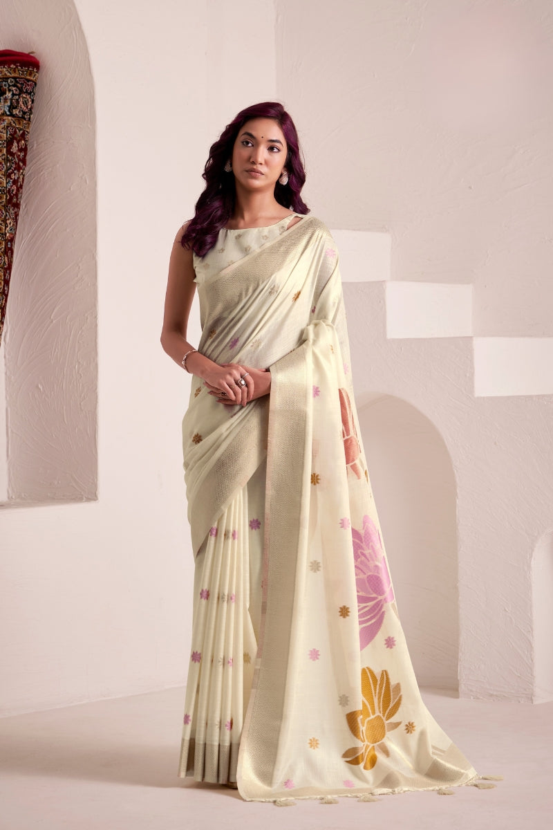 Elegant Handwoven Linen Saree for Festive & Office Wear