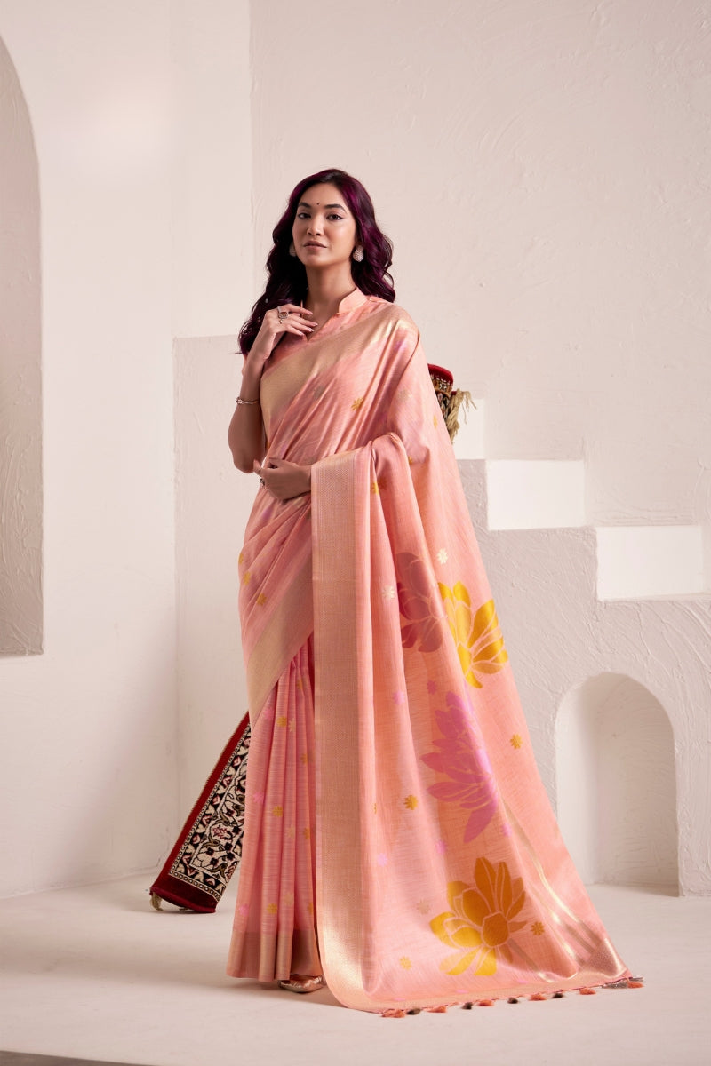 Elegant Handwoven Linen Saree for Festive & Office Wear