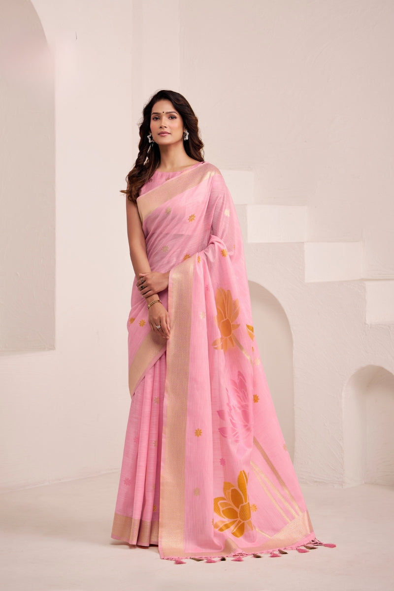 Elegant Handwoven Linen Saree for Festive & Office Wear