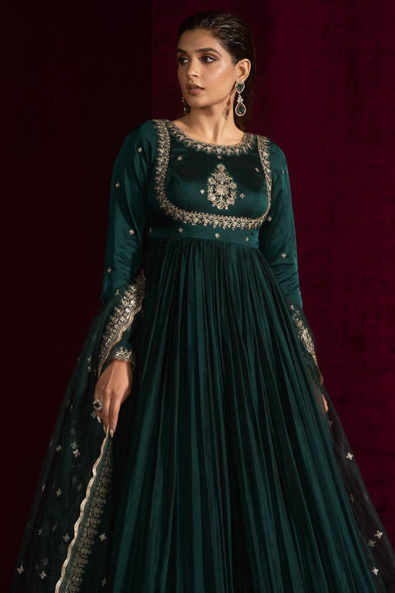 Designer Anarkali Set in Japan Satin with Sequin Embroidery