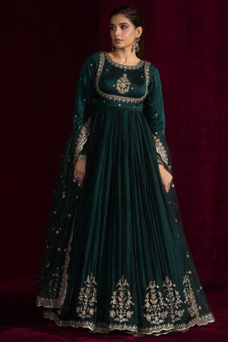 Designer Anarkali Set in Japan Satin with Sequin Embroidery